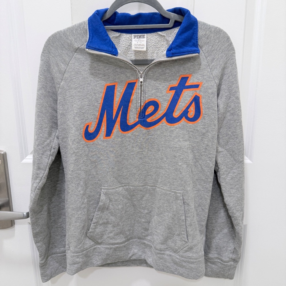Victoria's Secret PINK New York Mets Quarter Zip Sweatshirt Gray Small MLB